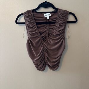 Open Edit Brown Ruched Women's Top